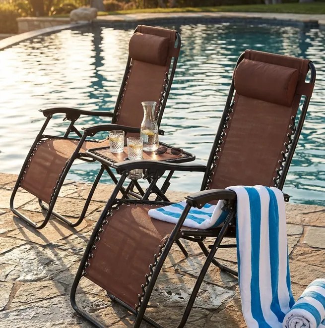 Комплект от 2 градински стола с маса - кафяв