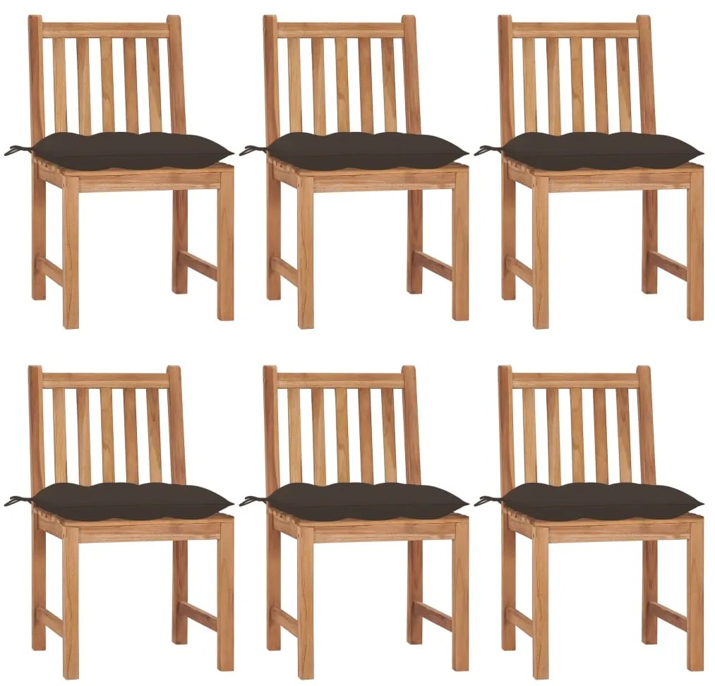 3073138 vidaXL Градински столове, 6 бр, с възглавници, тиково дърво масив
