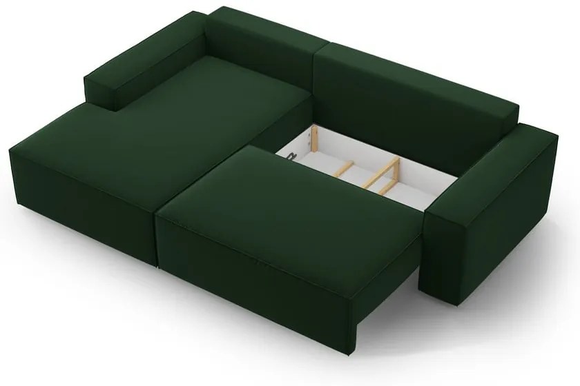 Тъмнозелен кадифен сгъваем/с място за съхранение ъглов диван (ляв ъгъл) Jodie – Micadoni
