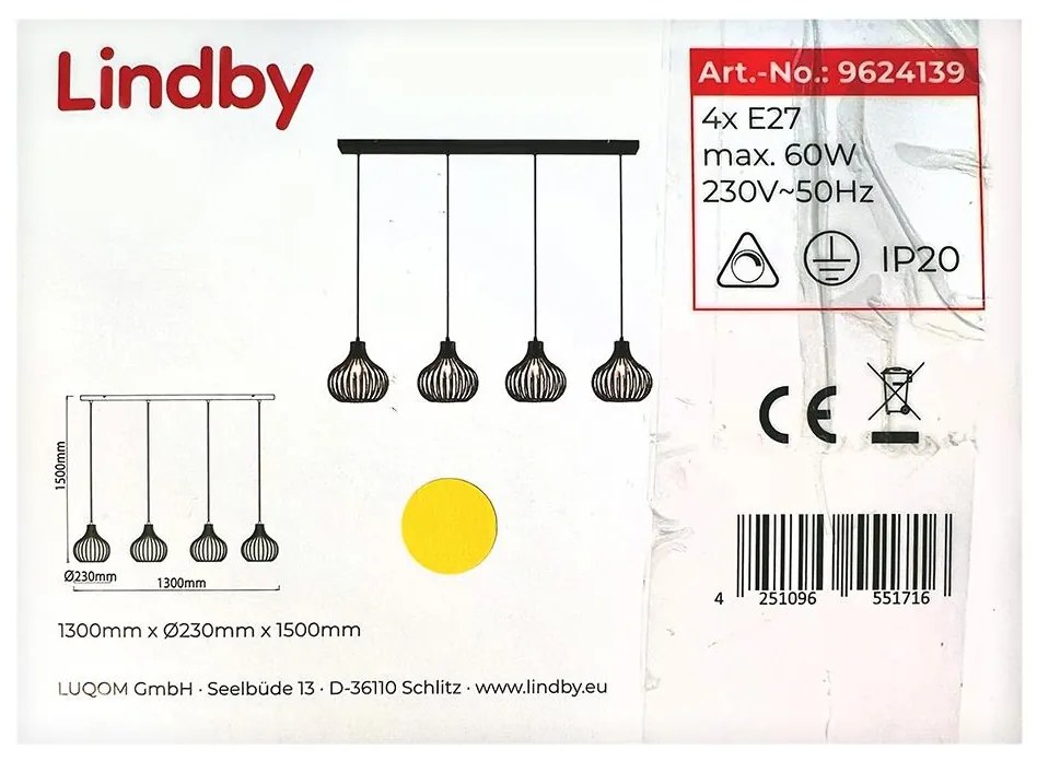 Lindby - Пендел FRANCES 4xE27/60W/230V