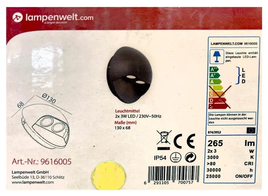 Lampenwelt - LED Екстериорен аплик 2xLED/3W/230V IP54