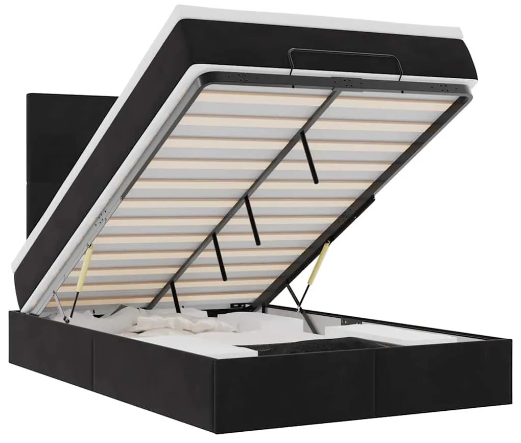 3314236 vidaXL Османска легло с матраци и LED, черно, 120x190 см, кадифе