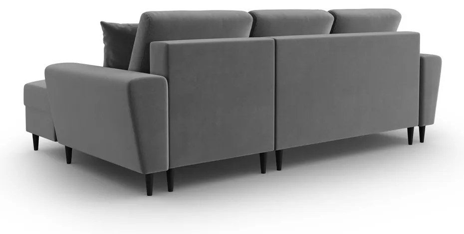 Светлосив кадифен разтегателен ъглов диван с място за съхранение (десен ъгъл) Kyoto – Cosmopolitan Design