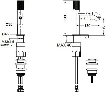Смесител за умивалник с клапан Clic-Clac Oso Eurorama-бронз
