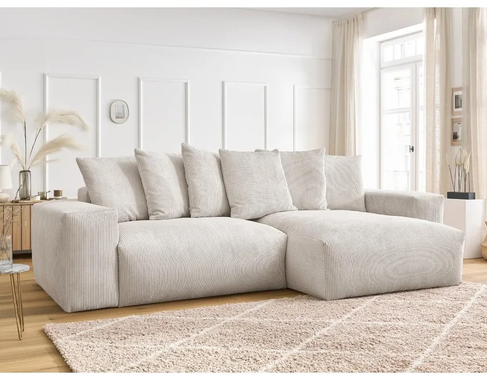 Кремав сгъваем/с място за съхранение ъглов диван от рипсено кадифе Voltaire – Bobochic Paris