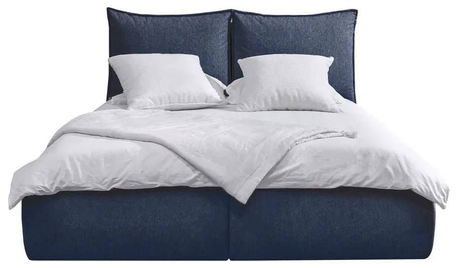 Тъмносиньо двойно тапицирано легло с място за съхранение с включена подматрачна рамка 160x200 cm Garance – Bobochic Paris