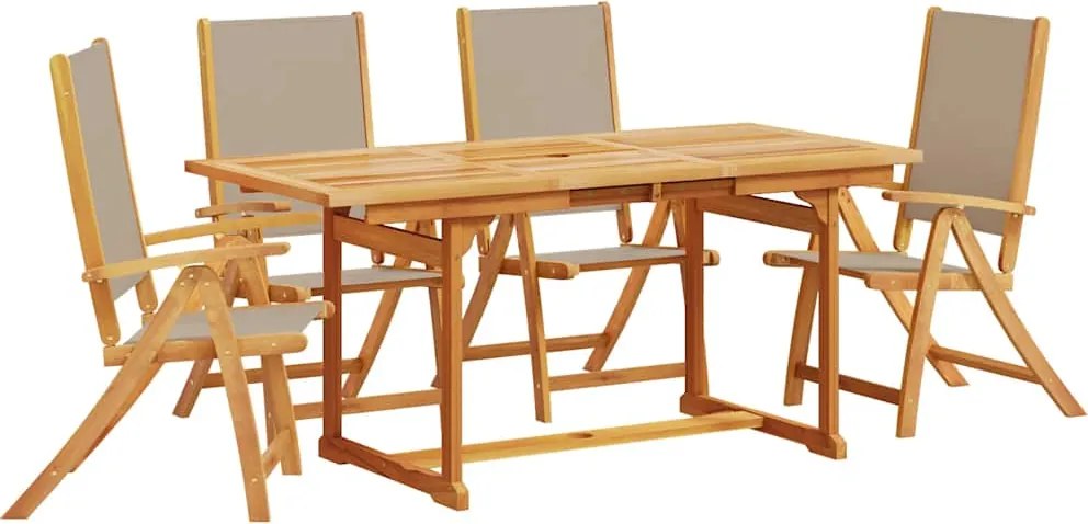 3279324 vidaXL Градински трапезен комплект, 5 части, акация масив и textilene