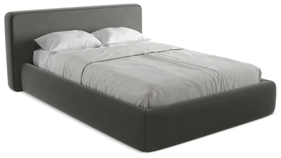Тъмносиво двойно тапицирано легло с място за съхранение и включена подматрачна рамка 160x200 cm Kiana – Makamii