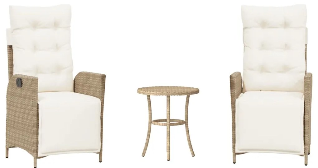 365300 vidaXL Бистро комплект с възглавници 3 части бежов полиратан