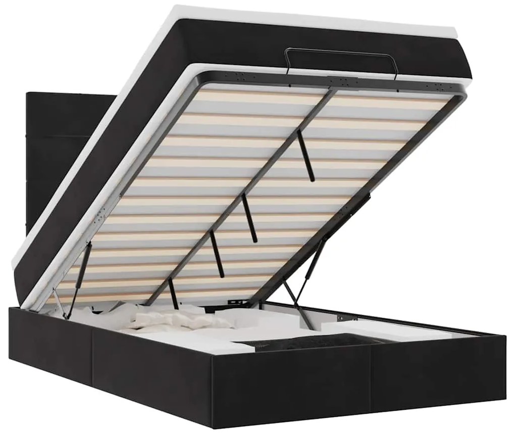 3314314 vidaXL Османска легло с матраци и LED, черно, 120x200 см, кадифе