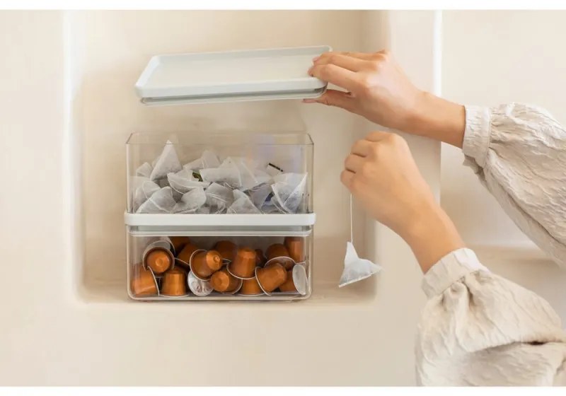 Кутия за съхранение на продукти Brabantia Tasty+ Stackable 1008874, 1.5 л, Силиконово уплътнение, Без BPA, Светлосив