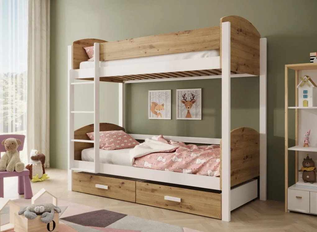 Двуетажно легло Jacky M-Бяло-Артизиан-180 x 80