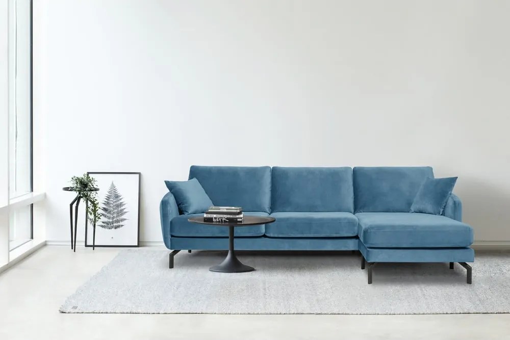 Ъглов диван от синьо кадифе (десен ъгъл) Magic - Scandic