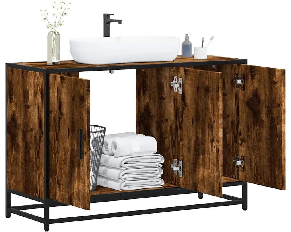 849271 vidaXL Шкаф за мивка в банята опушен дъб 90x33x60 cm