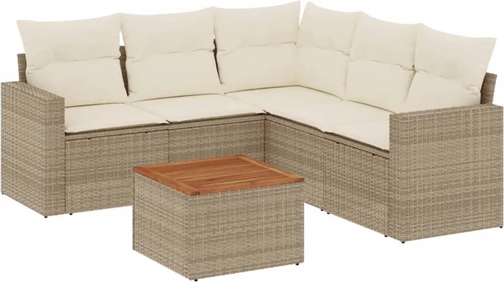 3256450 vidaXL Градински диван с възглавници, 6 части, бежов полиратан