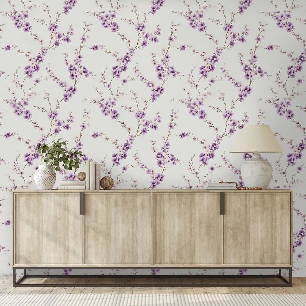 Тапет – Лилави цветя на светъл фон