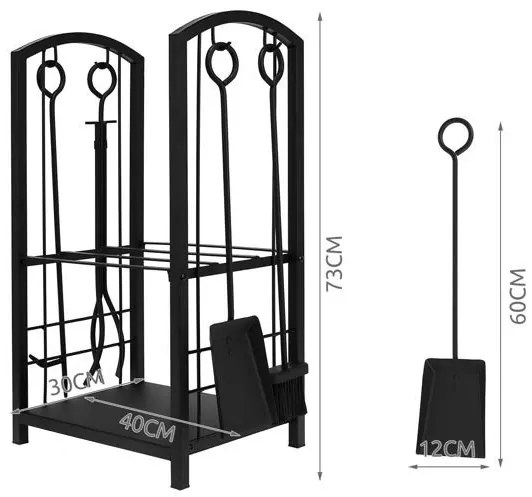 Стойка за дърва за камина 4в1 с аксесоари