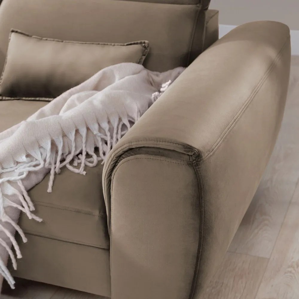 Светлокафяв кадифен разтегателен ъглов диван с място за съхранение (ляв ъгъл) Foble – ELTAP