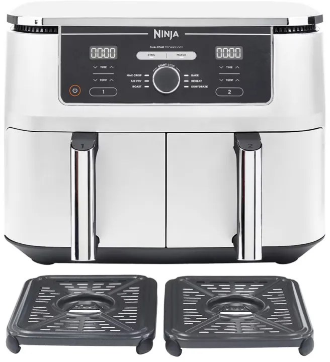 Двоен фритюрник с горещ въздух Ninja AF400EUWH, 2470W, 9.5 л, 6 програми, 40-240 C, Независими зони, Бял