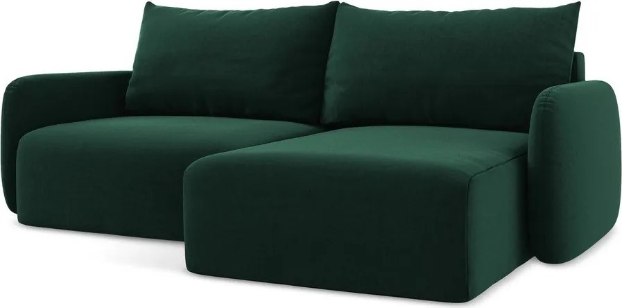 Тъмнозелен кадифен сгъваем/с място за съхранение ъглов диван (десен ъгъл) Kalena – Makamii