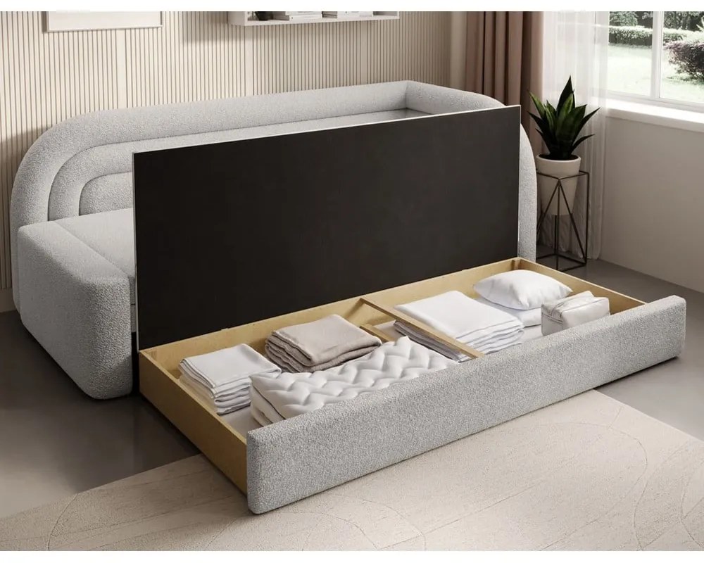 Кремав разтегателен диван с място за съхранение от букле десен ъгъл 223 cm Fabillo – ELTAP