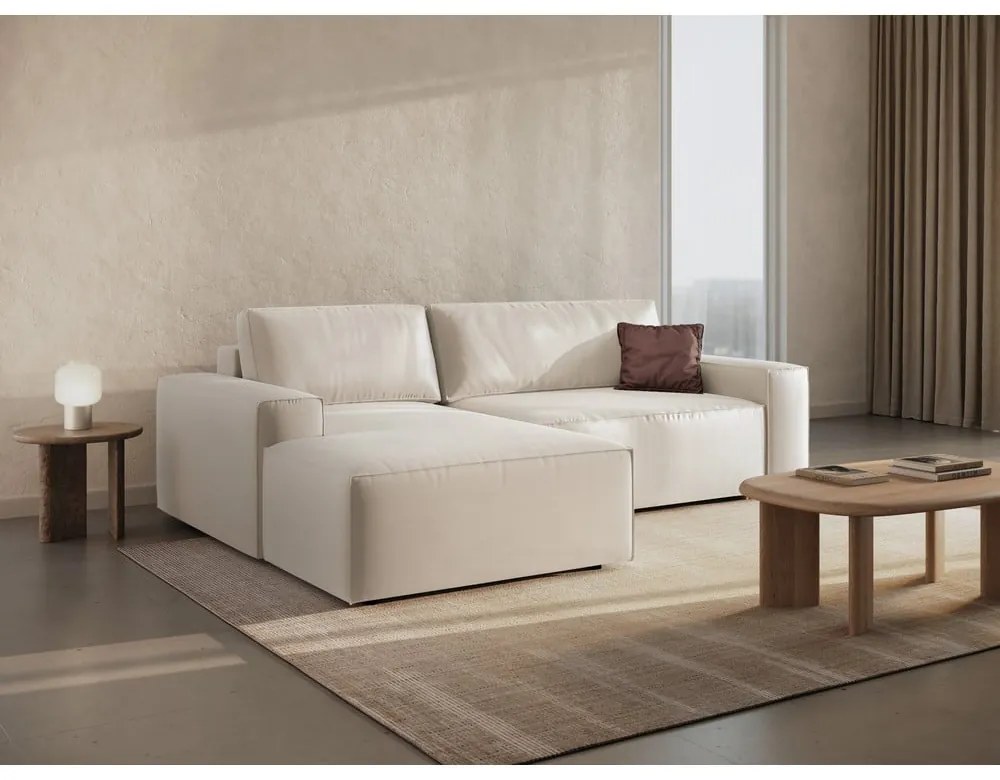 Бежов кадифен разтегателен с място за съхранение ъглов диван (ляв ъгъл) Jodie – Micadoni