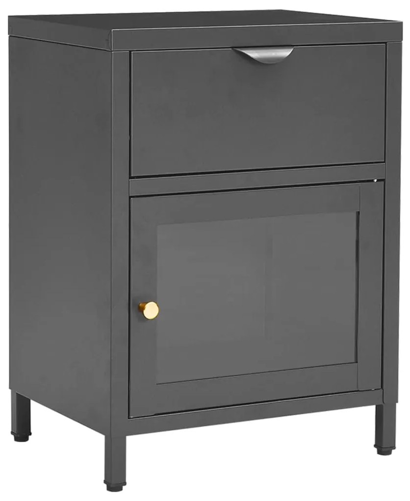 336054 vidaXL Нощно шкафче, антрацит, 40x30x54,5 см, стомана и стъкло