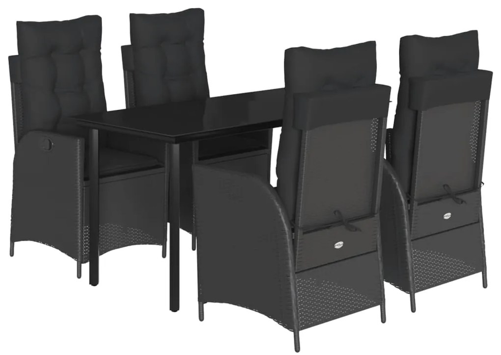 3213187 vidaXL Градински трапезен комплект възглавници 5 части черен полиратан