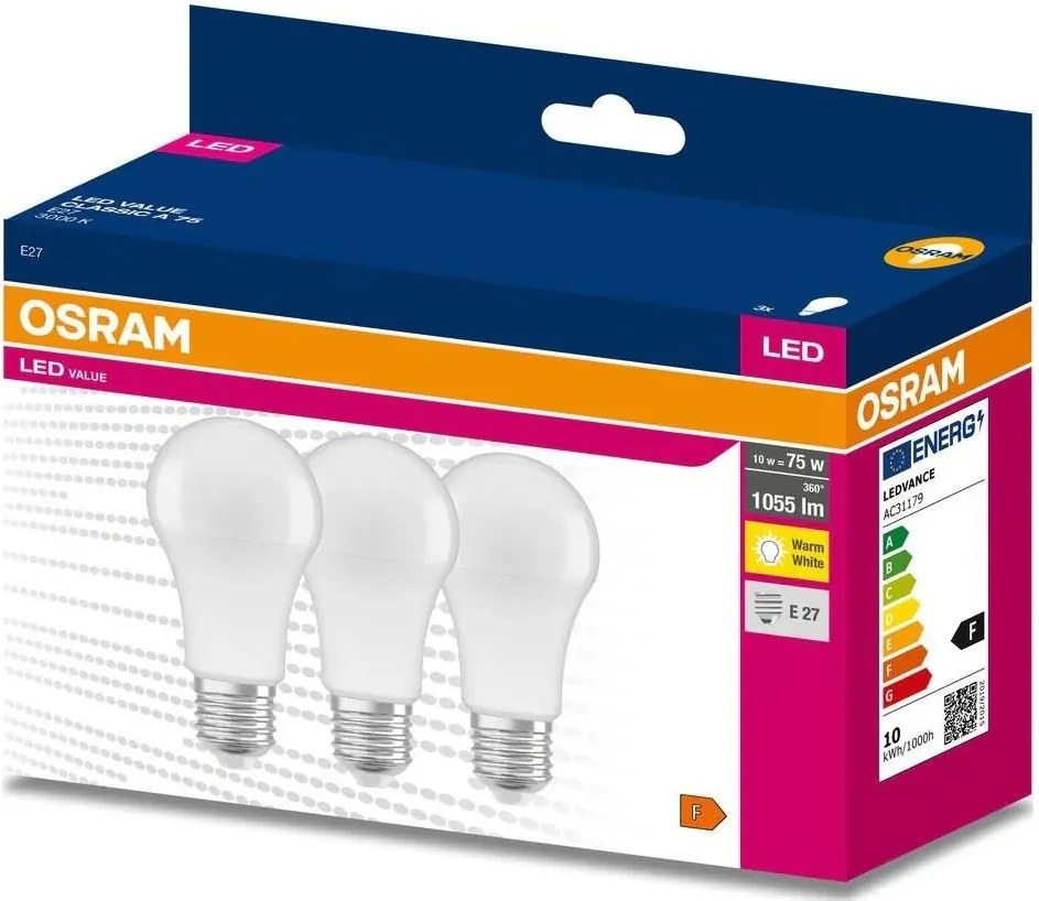 Комплект от 3 LED крушки A60 E27/10W/230V 3000K - Osram