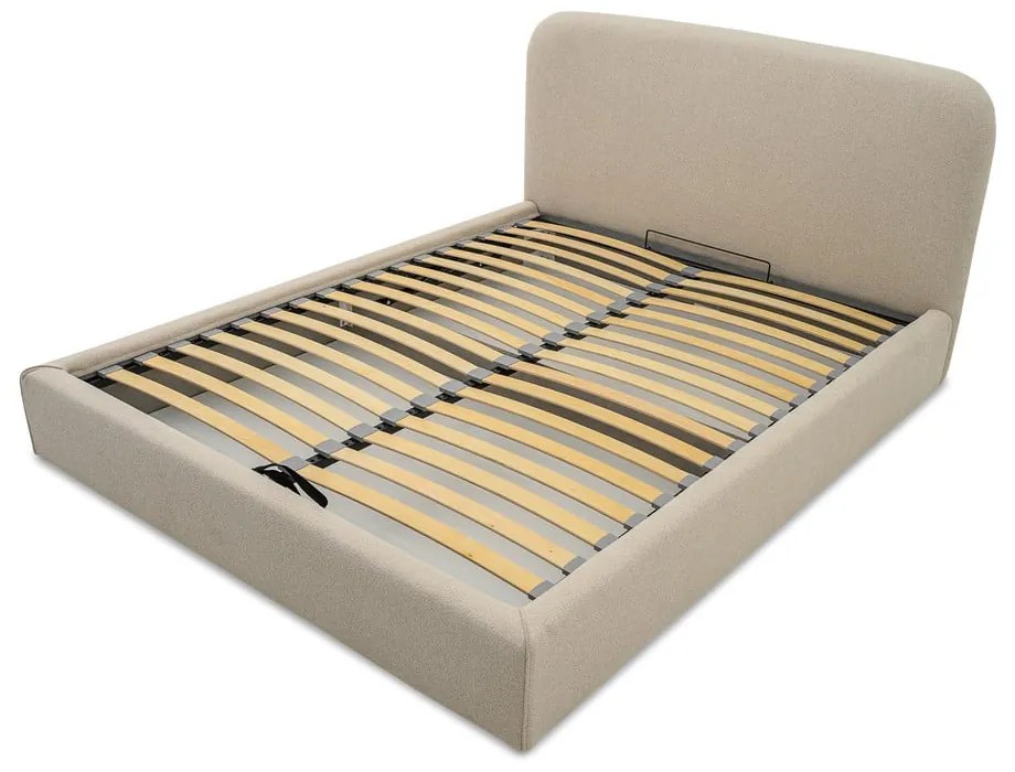 Бежово двойно легло 140x190 cm тапицирано с място за съхранение с включена подматрачна рамка Sea – Scandic
