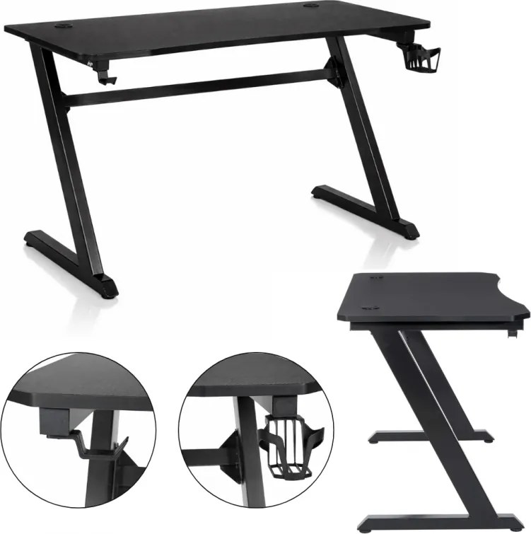 Геймърска компютърна маса 120 x 60 cm с поставка за слушалки и напитки