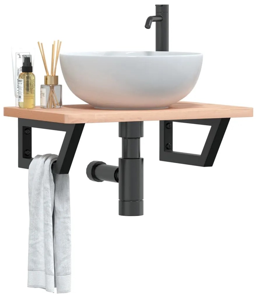 3302359 vidaXL Стенен рафт за мивка, стомана и масивно дърво бук