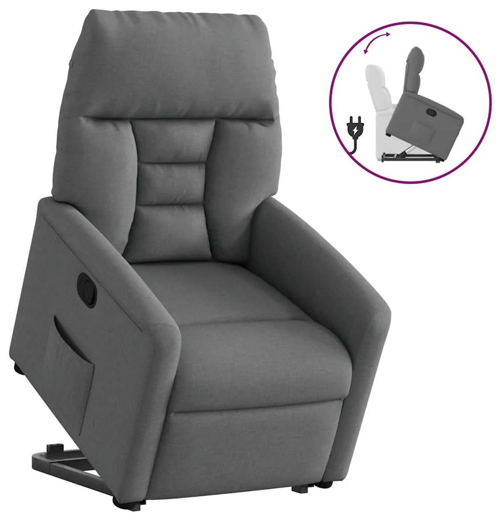 3303033 vidaXL Изправящ реклайнер стол, тъмносив, текстил