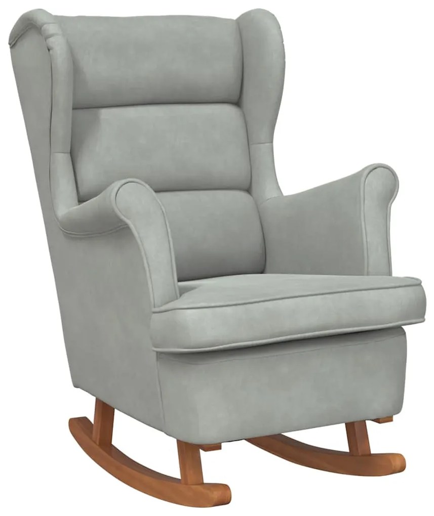 329363 vidaXL Люлеещ се стол с облегалка, светлосив кадифе и масивно дърво