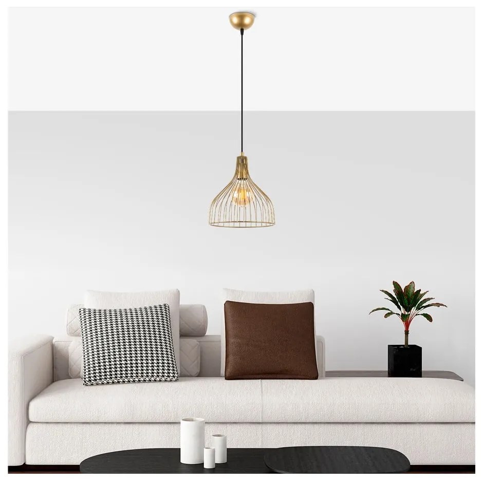 Висящо осветително тяло златно с метален абажур ø 25 cm Cafu – Opviq lights