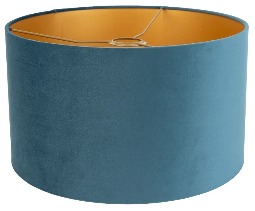 Кадифен абажур син 35/35/20 със златен интериор