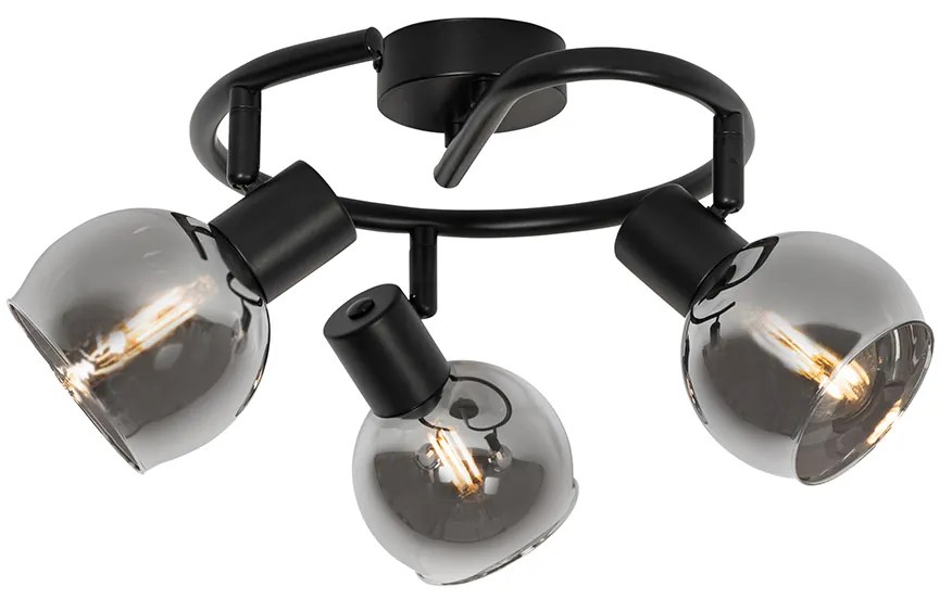 Таванна лампа в стил арт деко черна с опушено стъкло 3-светлина кръгла - Vidro