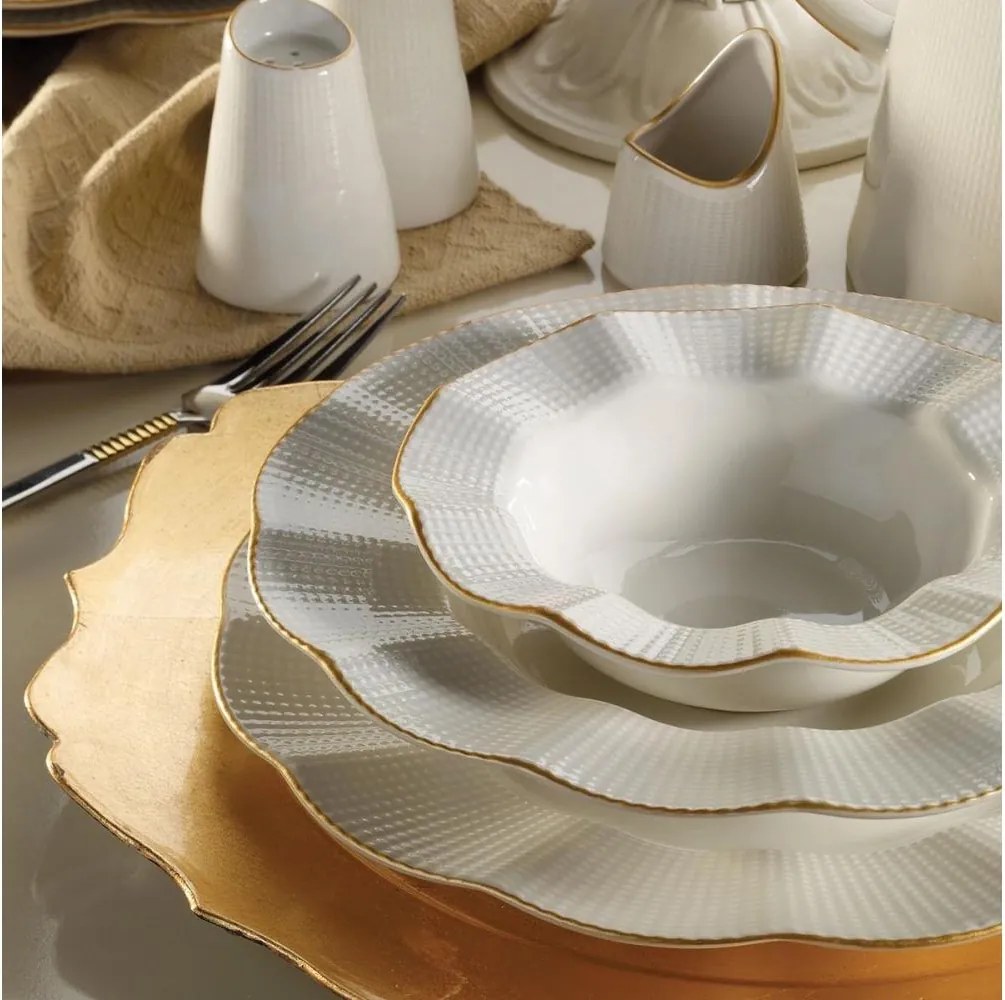 Елегантен сервиз за хранене, 26 части — бял с позлатени детайли, порцелан