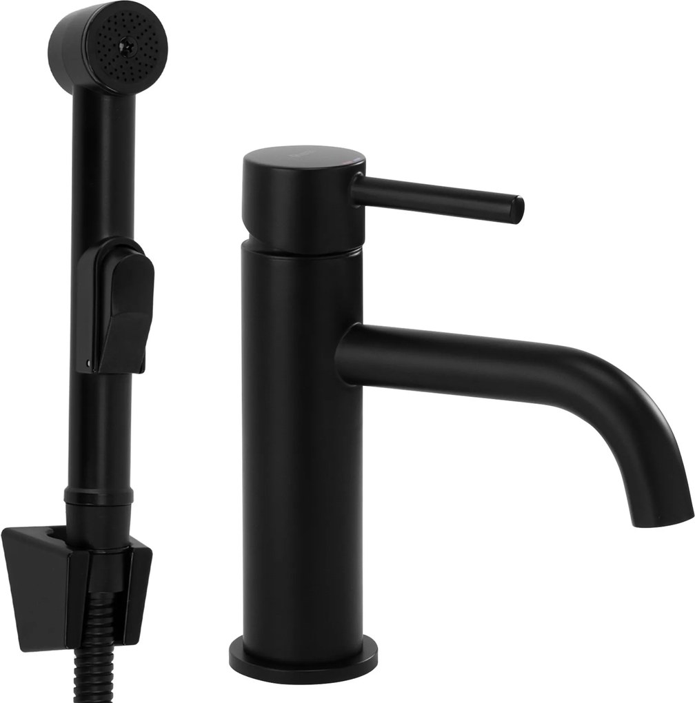 Смесител за мивка с хигиенен душ Rea Lungo Black