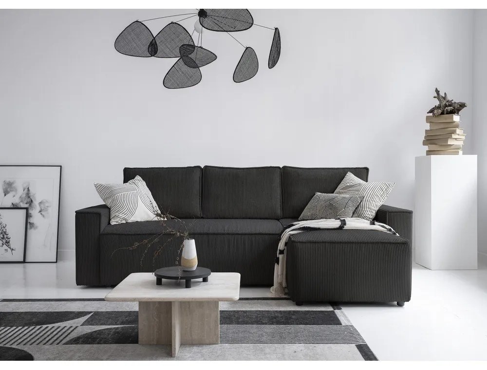 Антрацитен разтегателен ъглов диван от рипсено кадифе (променлив) Brave Dave – Miuform