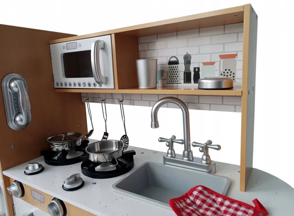 Детска дървена кухня с аксесоари и LED осветление