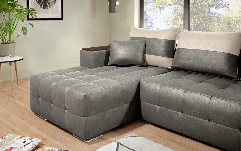 Разтегателен ъглов диван с подлакътник етажерка Мелвин S