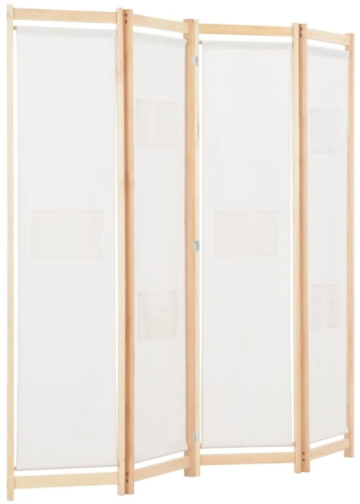 Параван за стая, 4 панела, кремав, 160x170x4 cм, текстил