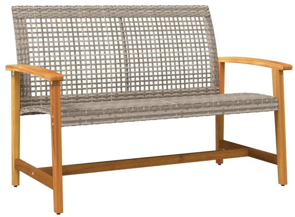 367599 vidaXL Градинска пейка сива 112 см полиратан и акациево дърво