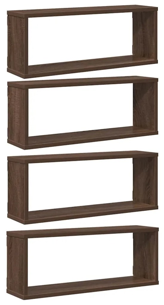 815931 vidaXL Стенни рафтове, 4 бр, Кафяв дъб, 60x15x23 см, инженерно дърво