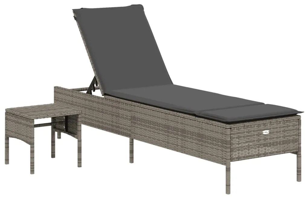 4002730 vidaXL Шезлонг с маса и шалте, сив, полиратан