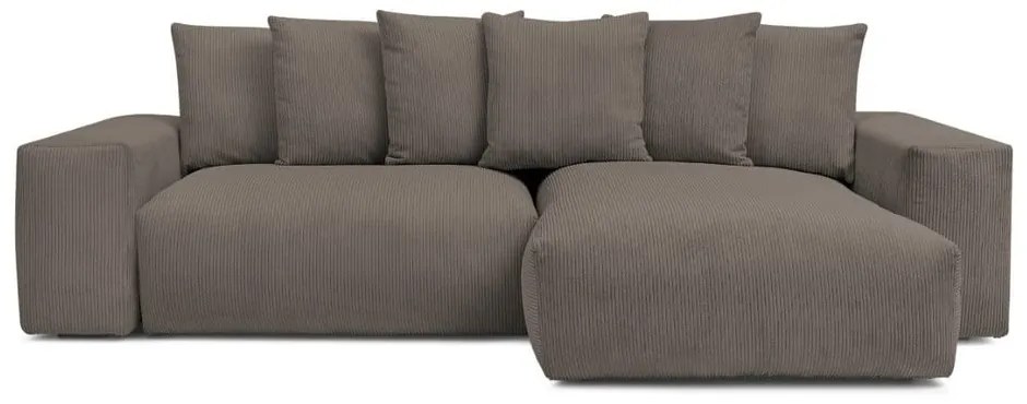 Кафяво-сив сгъваем/с място за съхранение ъглов диван от рипсено кадифе Voltaire – Bobochic Paris