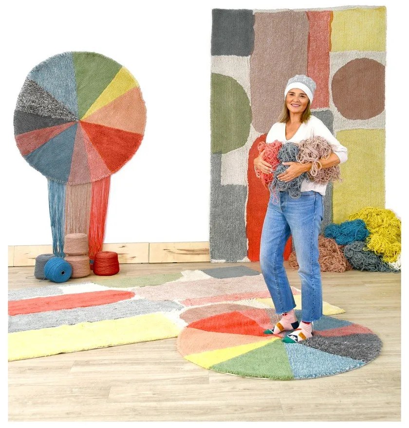 Вълнен ръчно изработен детски килим подходящ за пране ø120 cm Pie Chart – Lorena Canals