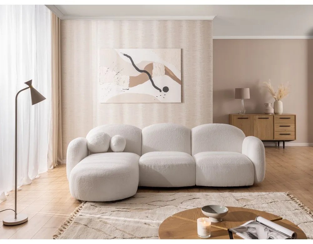 Кремав ъглов диван от прежда с примки от букле (ляв ъгъл) Orbit – Ropez