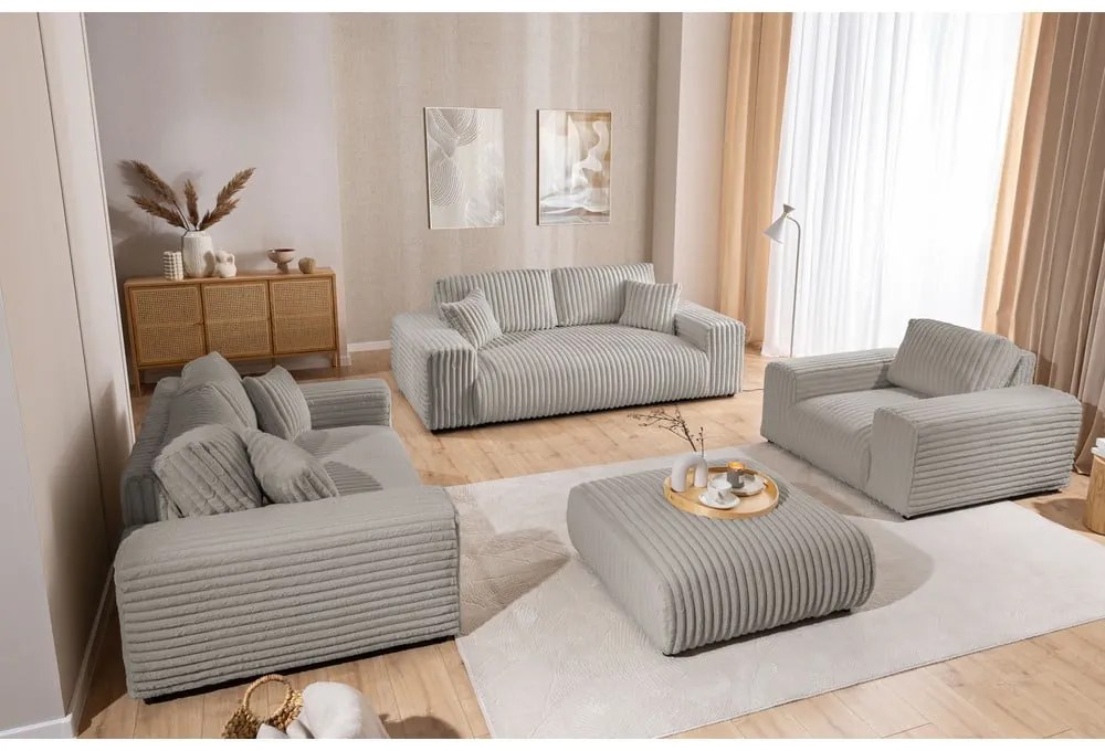 Светлосив диван от рипсено кадифе 213 cm Justin – Ropez